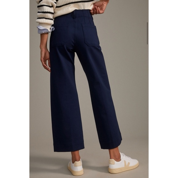New Anthropologie Maeve Colette Ponte Crop Wide Leg Pants in Navy Blue 27 - Picture 10 of 11